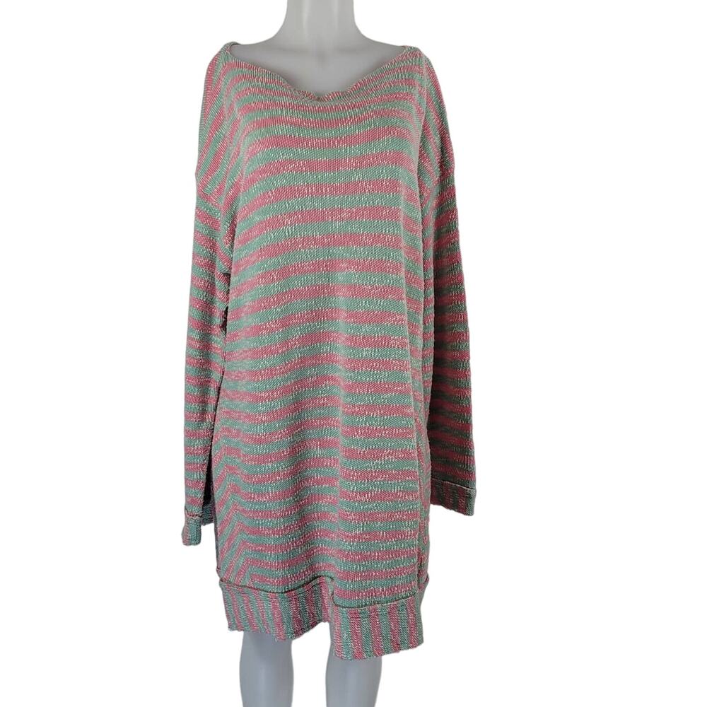 Soft Surroundings Pink Green Strip Beachy Lounge Casual Women's Dress 1X